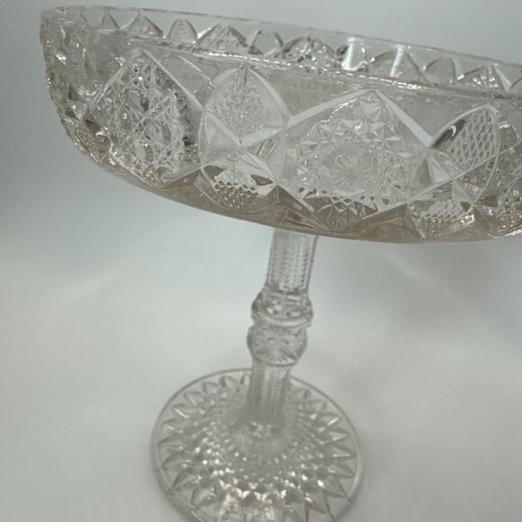 VTG Indiana Pink Cut Glass Diamond Point Pedestal Compote Candy Dish dish - Picture 9 of 10